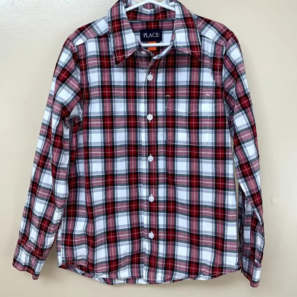 The Children's Place Plaid Button-Up Long Sleeve Tops Size: Medium 7/8 Girls